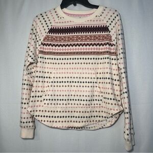 Cuddl Duds Cream and Pink Patterned Sweatshirt